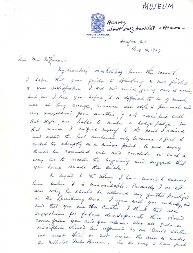 Letter from D.C. Harvey to Katharine McLennan